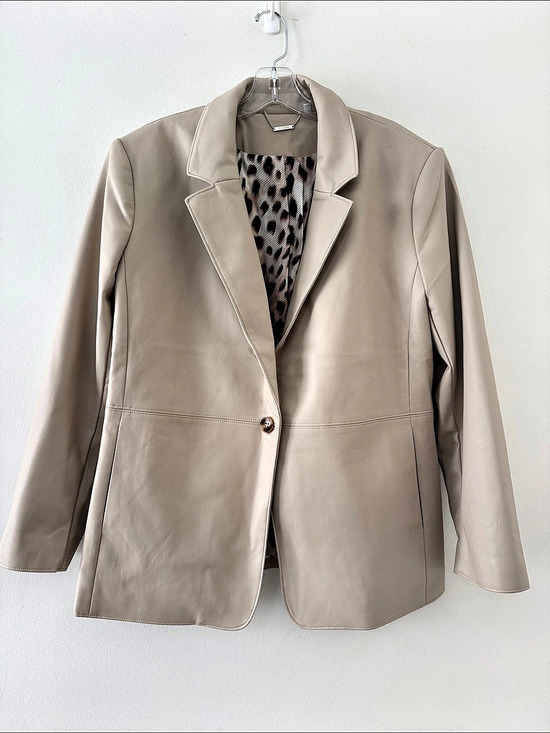 Chico's Jackets & Blazers - Chicos Faux Leather Blazer Beige Size 3 (16)